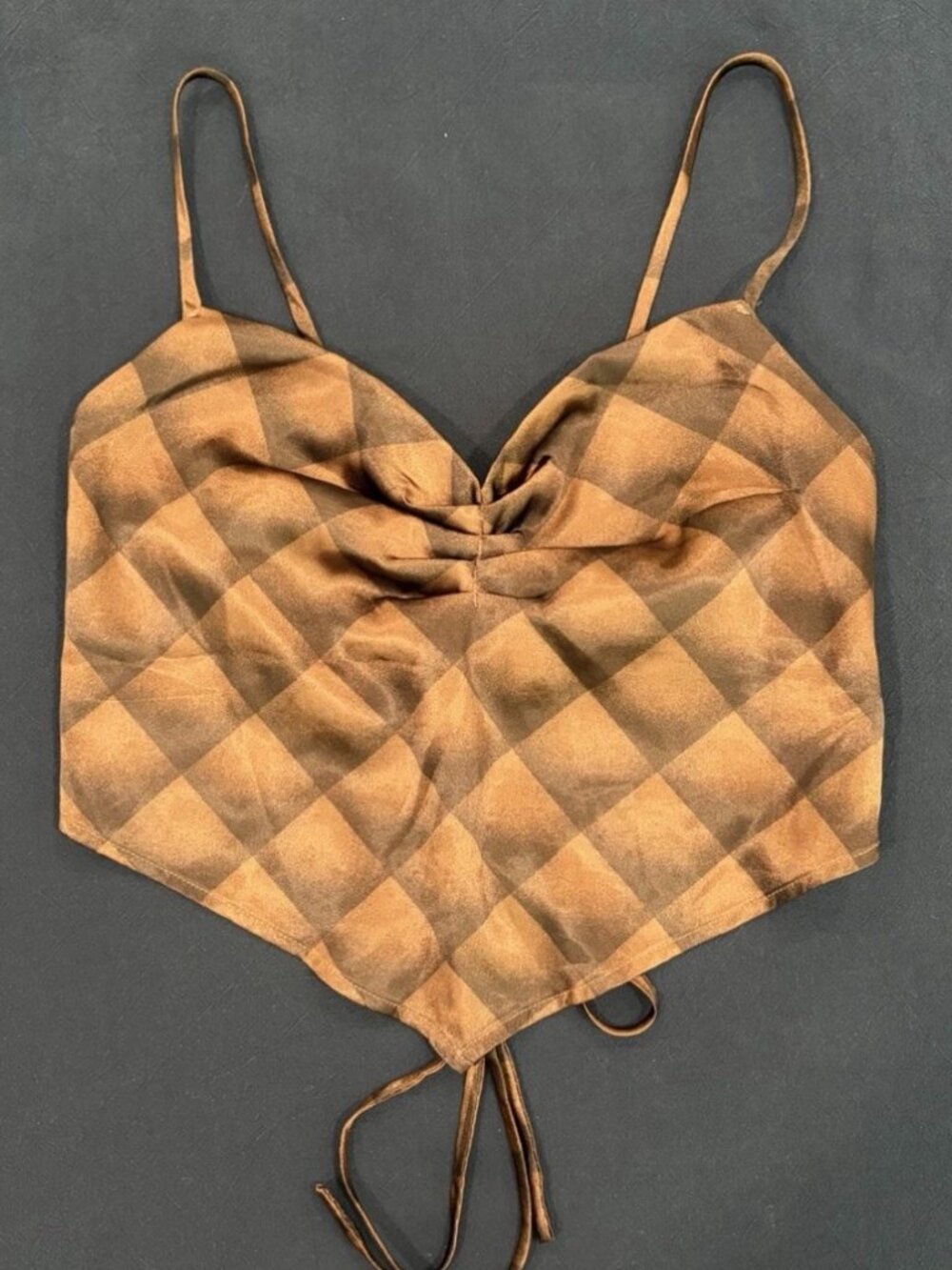 Gingham Brown Corset Crop Top